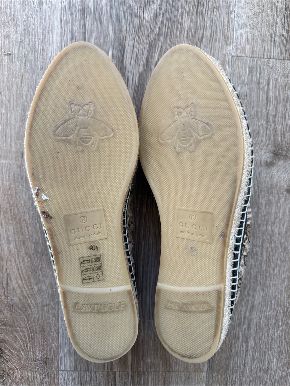 Gucci Brown Beige GG Canvas Espadrille Flats with Gold Double G - Picture 3 of 7
